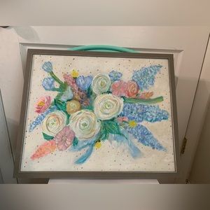Whitney Rahim’s “To Have And To Hold” Floral Framed Acrylic on Canvas Painting